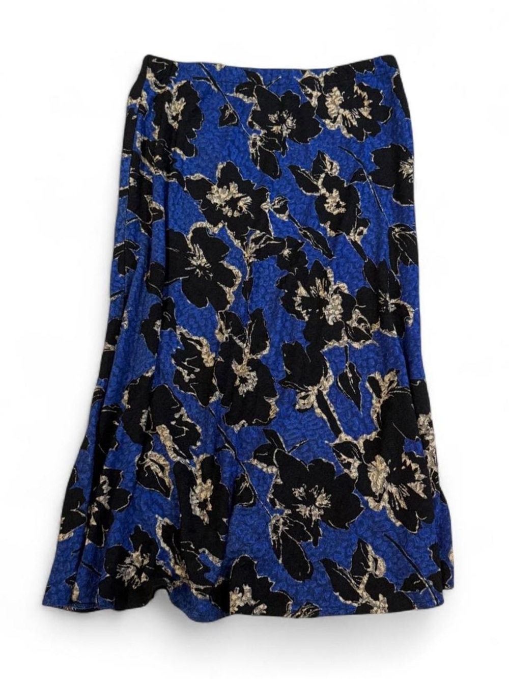 Vintage Blue, Cream and Black Floral Midi Skirt
